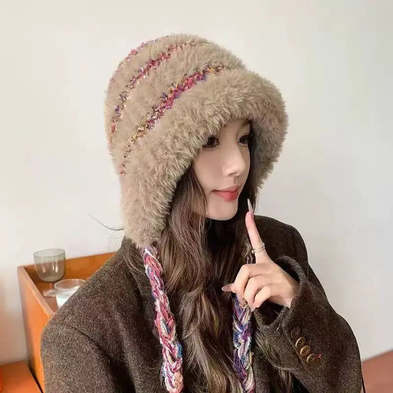 1pc Winter Warm Peruvian Cover Ears Beanie Hat for Women,Ear Flap Sherpa Ski Snow Hats Knit Fleece Lined Skull Cap for Daliywear