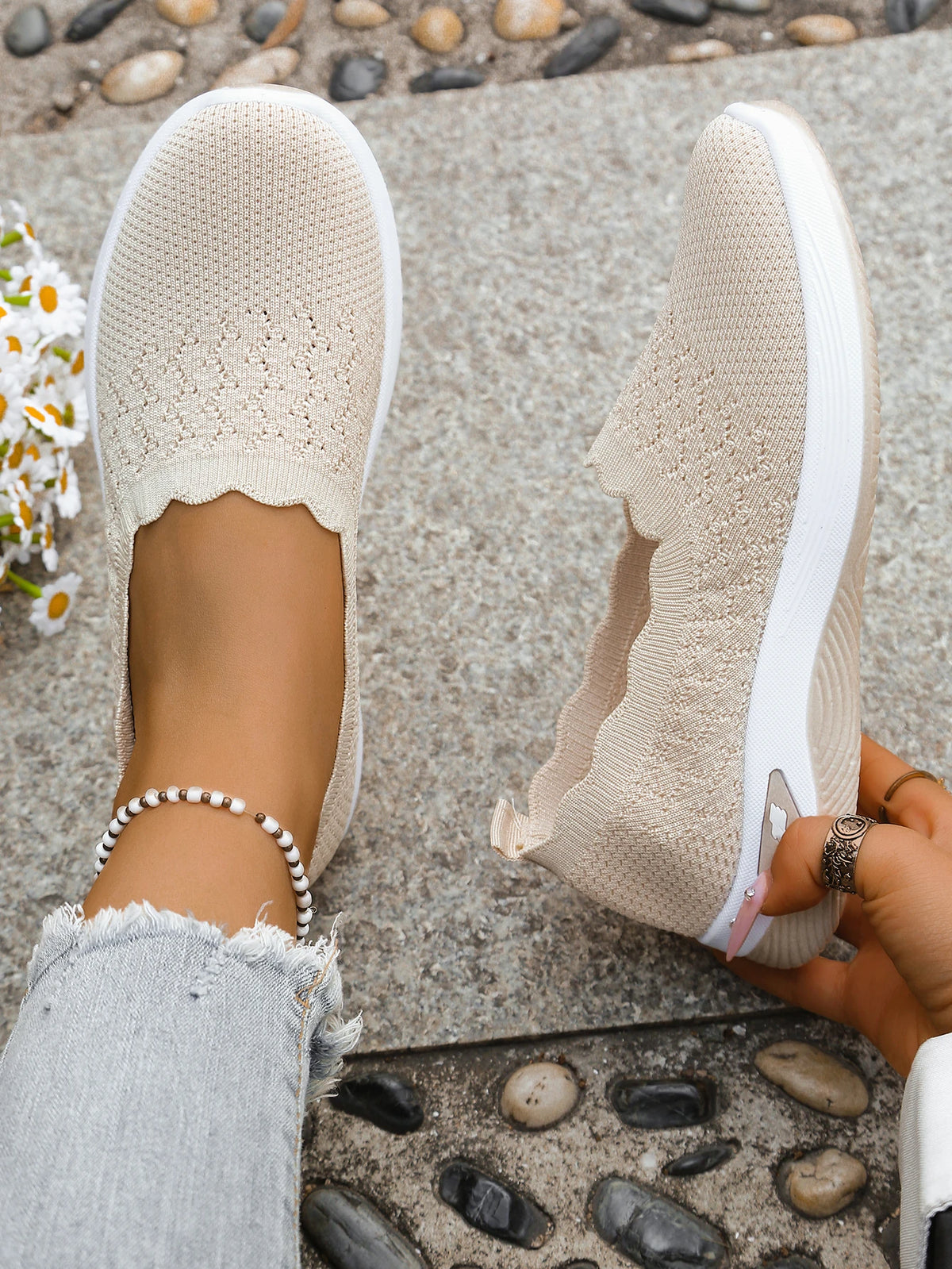 Women's 2026 Summer Breathable Knit Slip-On Sneakers Ultra Lightweight Soft Sole Comfortable Casual Loafers for Daily Work Walk
