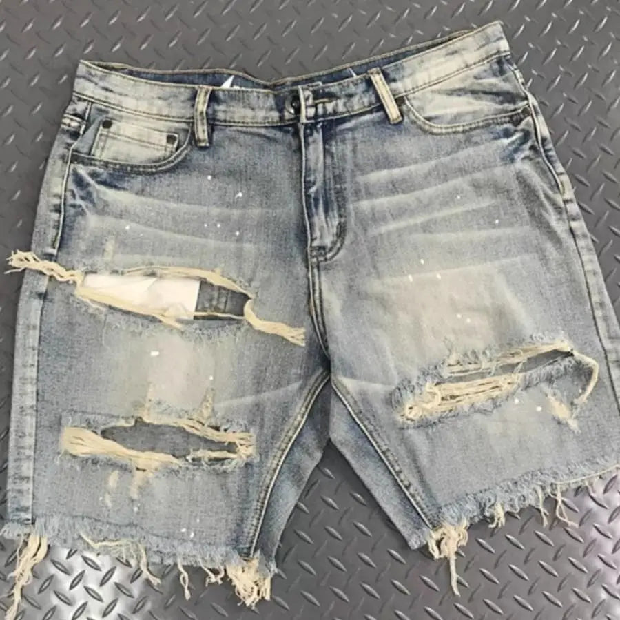 Trend 2026 Summer New Half Pants Retro Denim Washed Pants Ripped Hole Beggar Loose Casual Shorts High-end Luxury Man Clothes