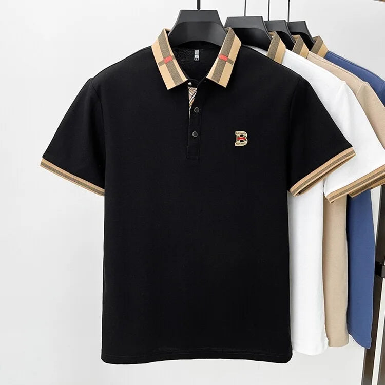 Luxury brand logo short sleeve polo shirt men summer new high-end silk cotton breathable Paul T-shirt fashion casual men's wear