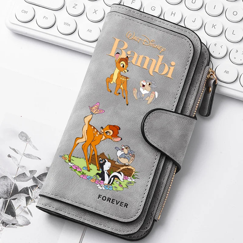 Bambi Long Zip Wallet for Women – Cute Cartoon Multi-Card Large Capacity Kawaii Clutch Bag, Soft Texture Fashion Purse