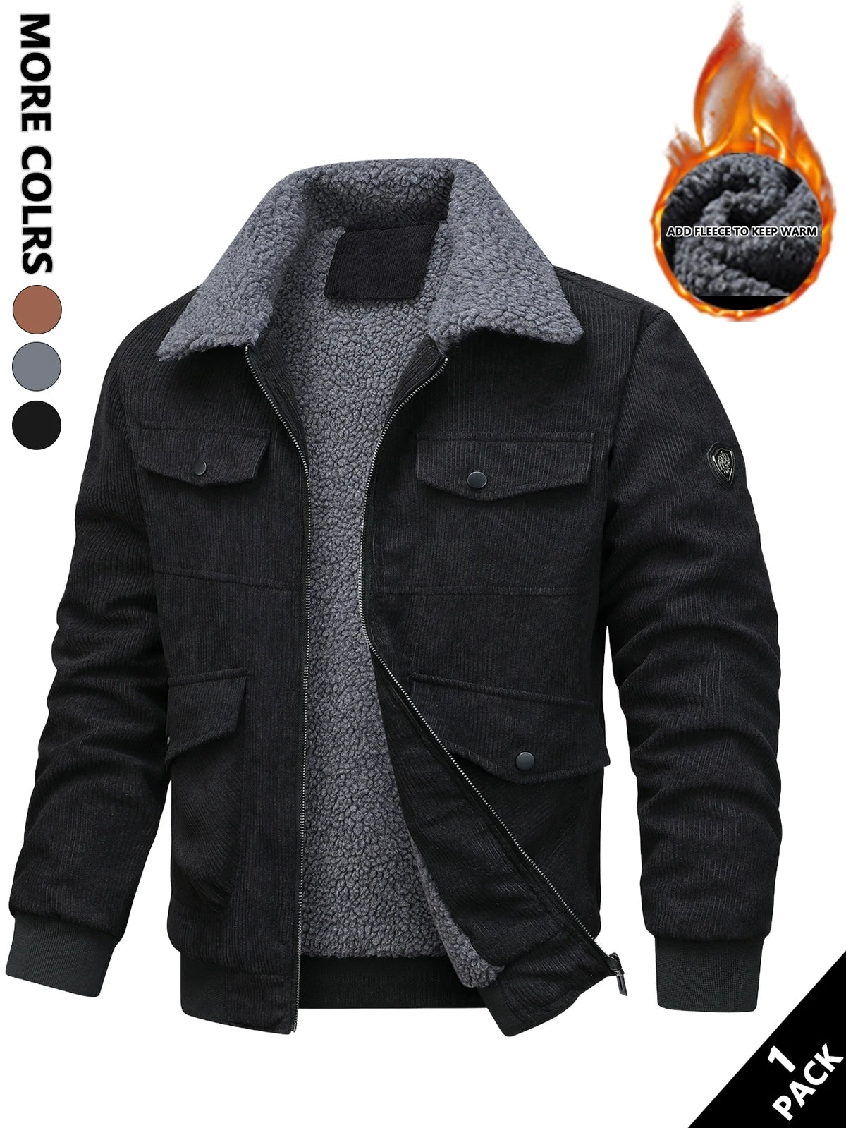 Men's Casual Corduroy Zip-Up Jacket