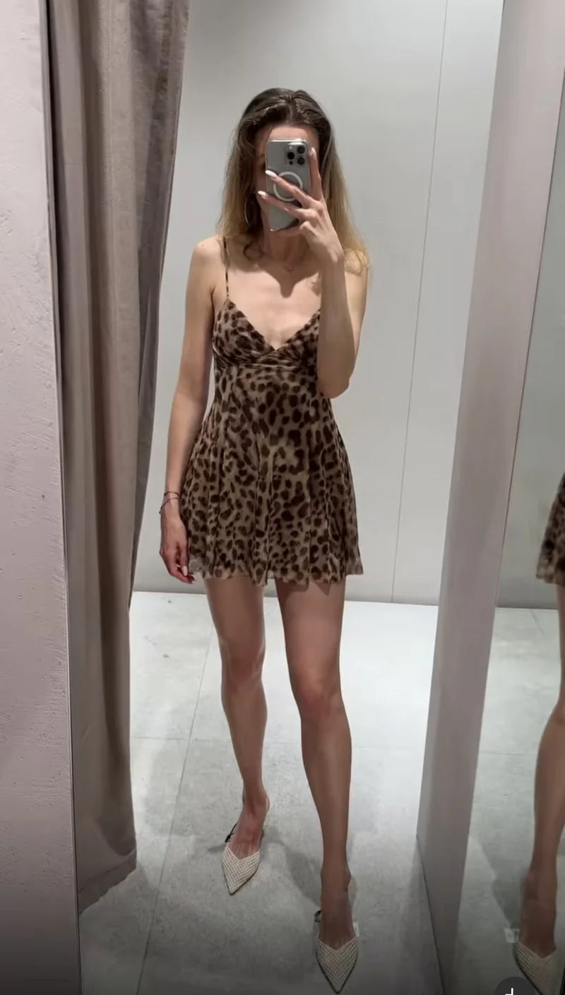 Women’s Printed V-Neck Halter Mini Dress