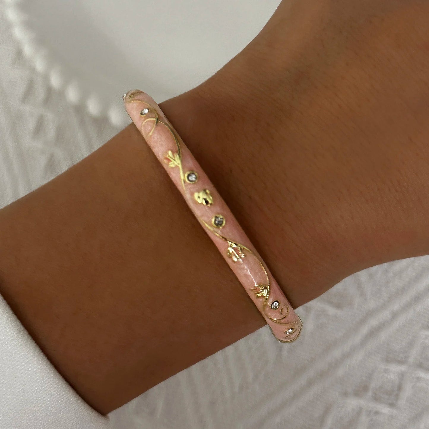 Elegant Enamel Flower Bracelet for Women – Retro Gold-Plated Evil Eye Floral Zircon Bangle, Vintage Party Jewelry