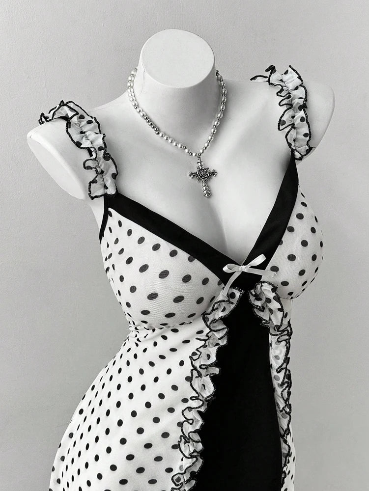 Women’s Y2K Polka Dot Bow Mini Dress