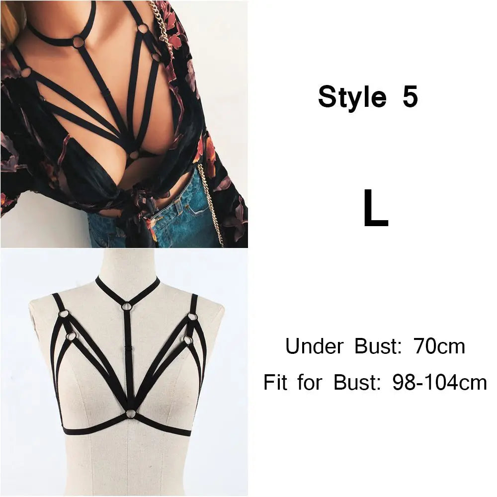 Fashion  Women's Sexy Black Lingerie Hollow Caged Harness Bra Tops Push Up Bralette Bustier Belt Bra