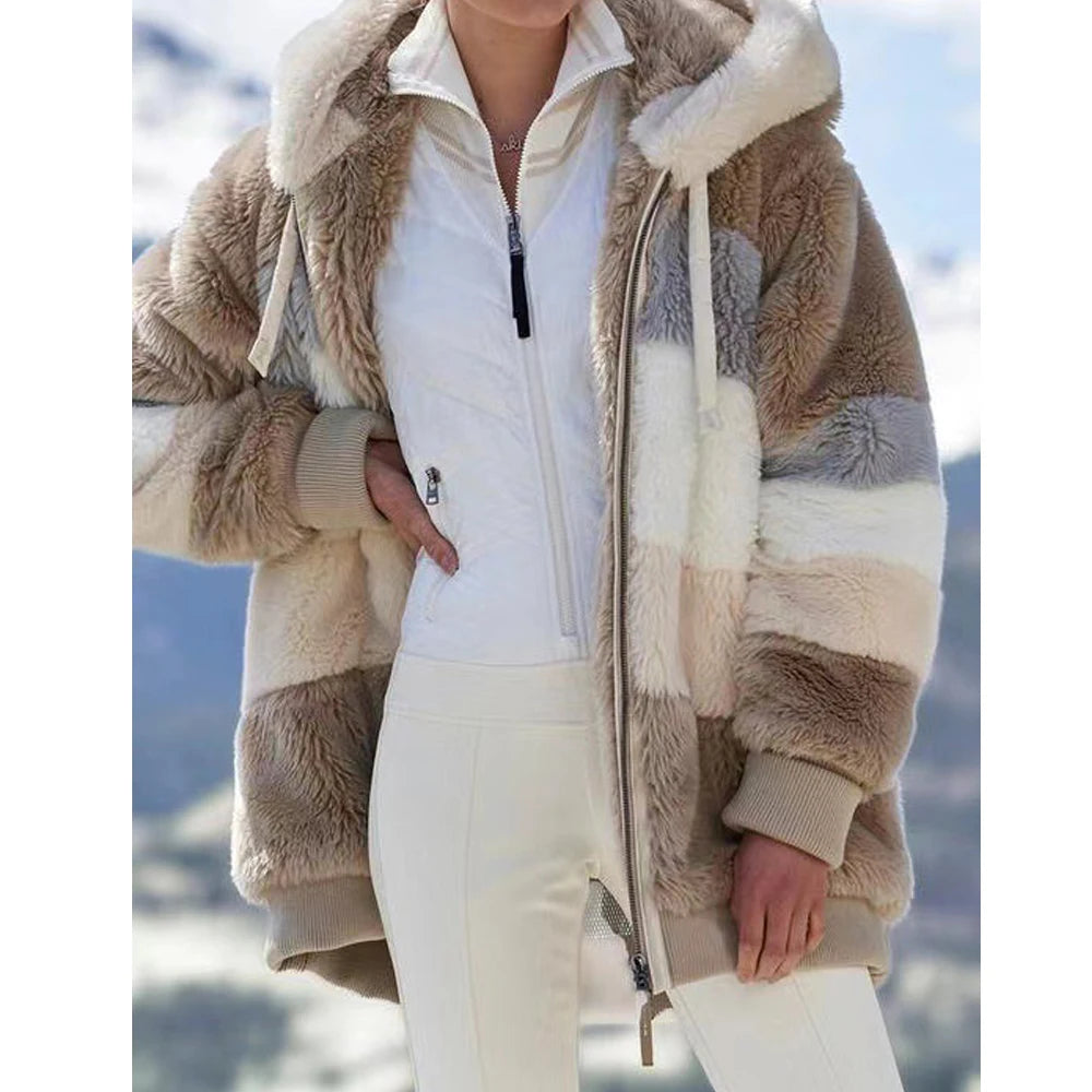 Women's Hooded Plaid Patchwork Winter Jacket