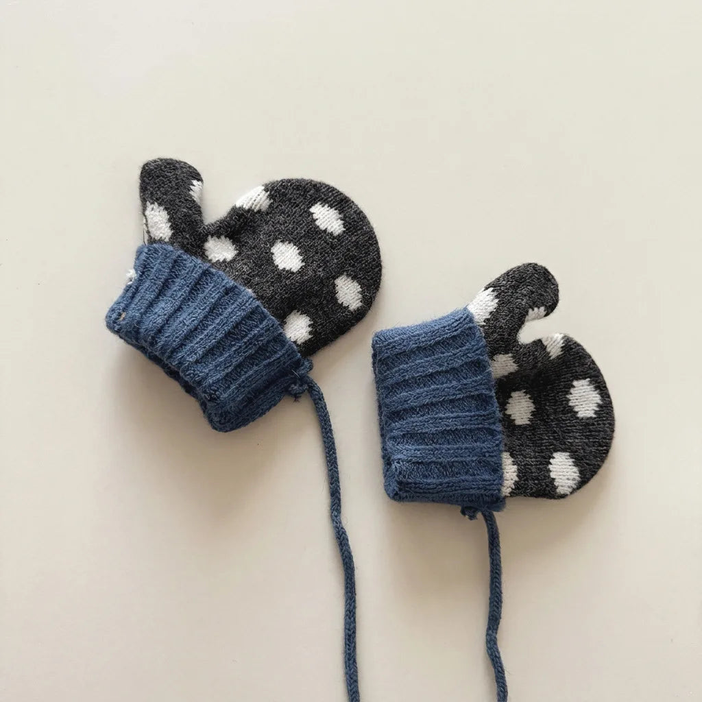 Autumn Winter Baby Anti-lost Gloves Korean Fashion Polka Dot Mittens Kids Gloves Warm Knitted Toddler Gloves for Outdoor Wear