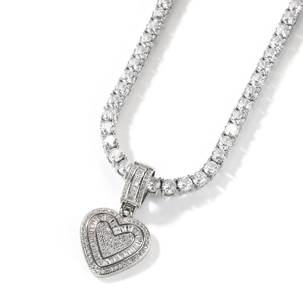 THE BLING KING Baguette CZ Small Heart Pendant Necklace for Women – Iced-Out 5A+ Cubic Zirconia Lovely Jewelry Birthday Gift