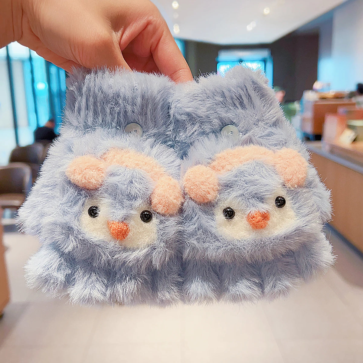 Cute Cartoon Animal Plush Flip Gloves Faux Mink Fur Convertible Half Finger Mittens Soft Warm Winter Gloves For Girls Boy Daily