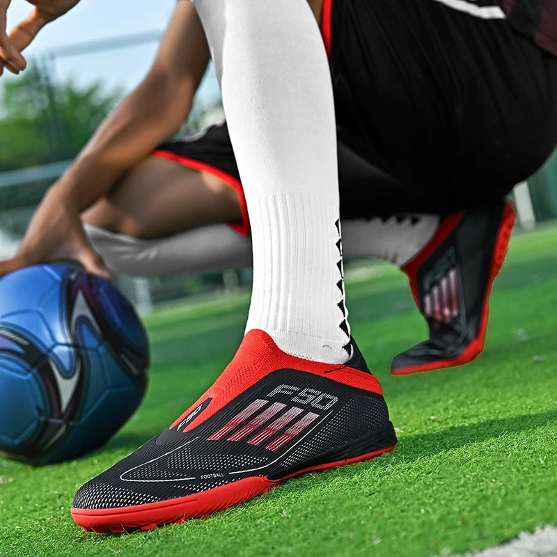Men's Football Boots Without-lace Youth FG/TF Field Training Studded Fast Soccer Cleats Professional Non Slip Football Shoes