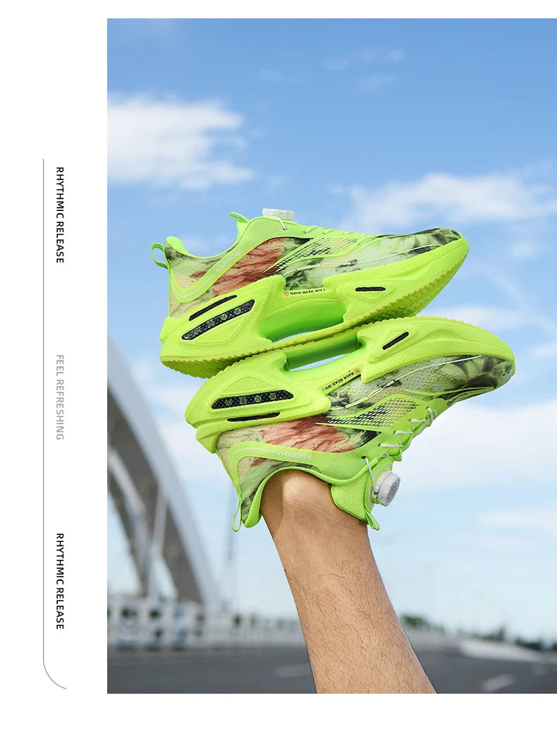 Elastic Speed Running Shoes for Men, Carbon Plate Push Rotating Buckle Sports Shoes for Women, Professional Shock-Absorbing