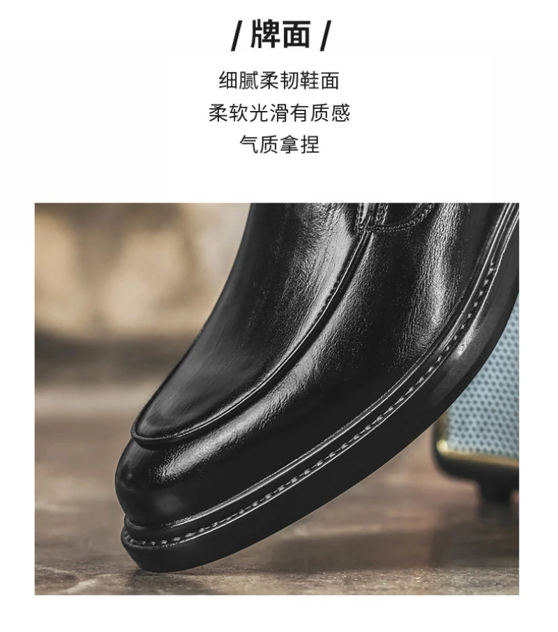 Men Vintage Burnished Leather Shoes 2026 Autumn New Trendy Low Top Slip On Casual Leather Shoes British Style Loafers For Men