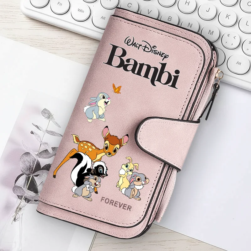Bambi Long Zip Wallet for Women – Cute Cartoon Multi-Card Large Capacity Kawaii Clutch Bag, Soft Texture Fashion Purse