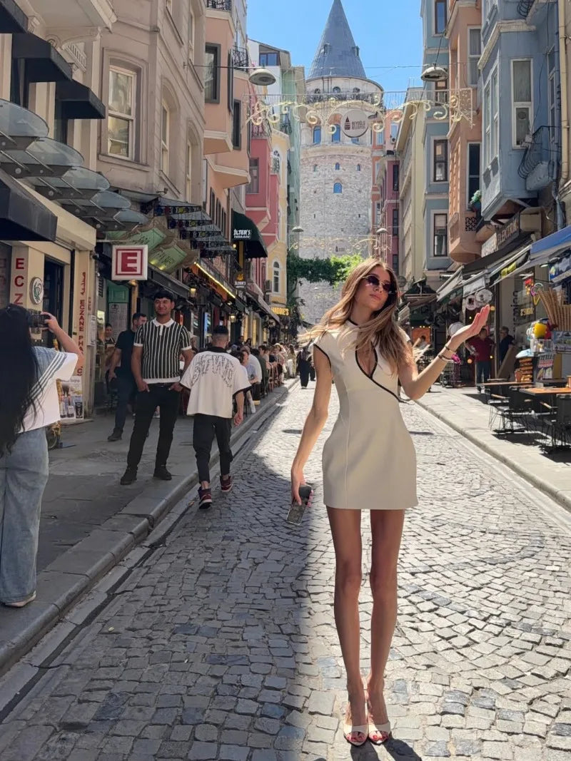 Women’s Elegant V-Neck Hollow-Out Mini Dress