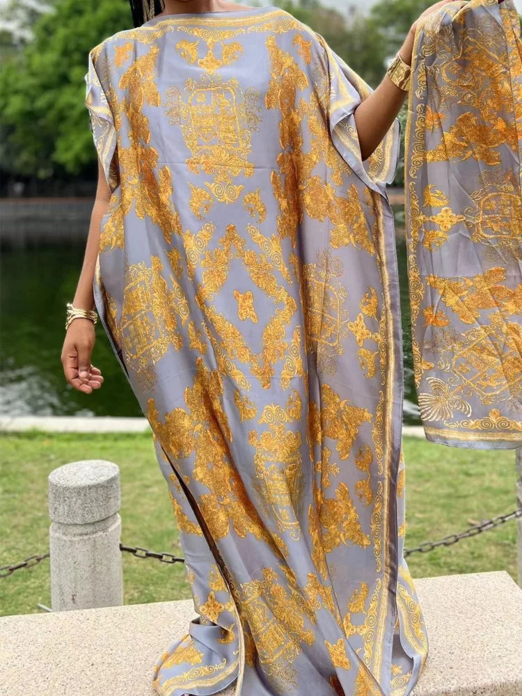 Women’s Luxury Satin-Style Printed Abaya Dress