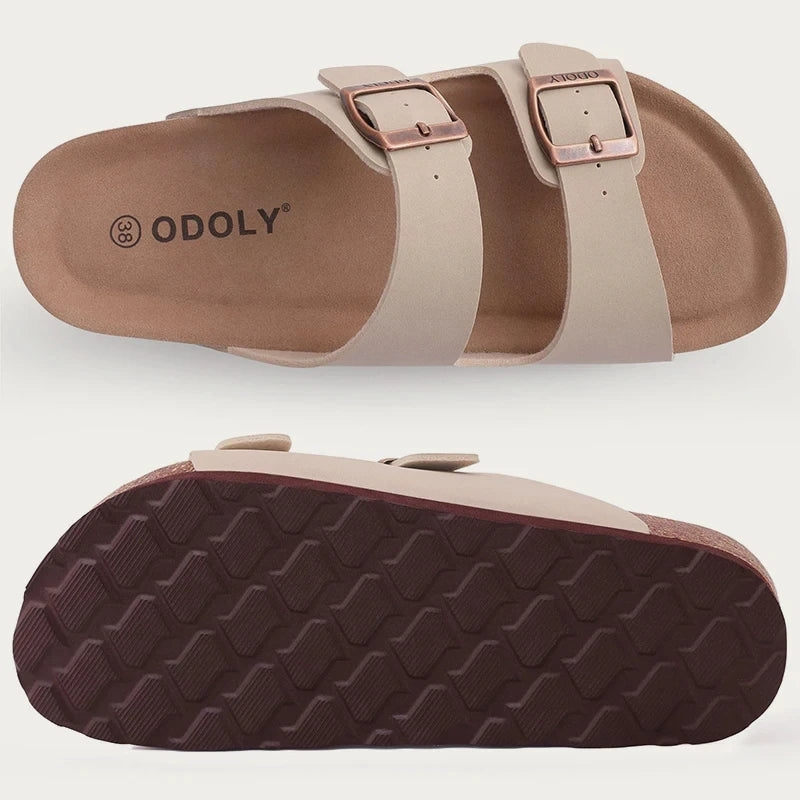 Comwarm Classic Cork Slippers For Women New Fashion Suede Flats Sandals Summer Couple Beach Slides Shoes With Adjustable Buckle