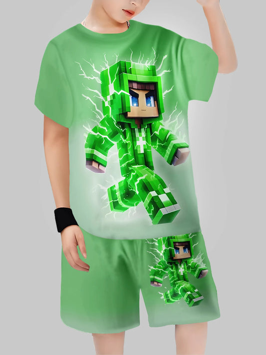 Boys' Block Man Digital Print Short Sleeve T-Shirt