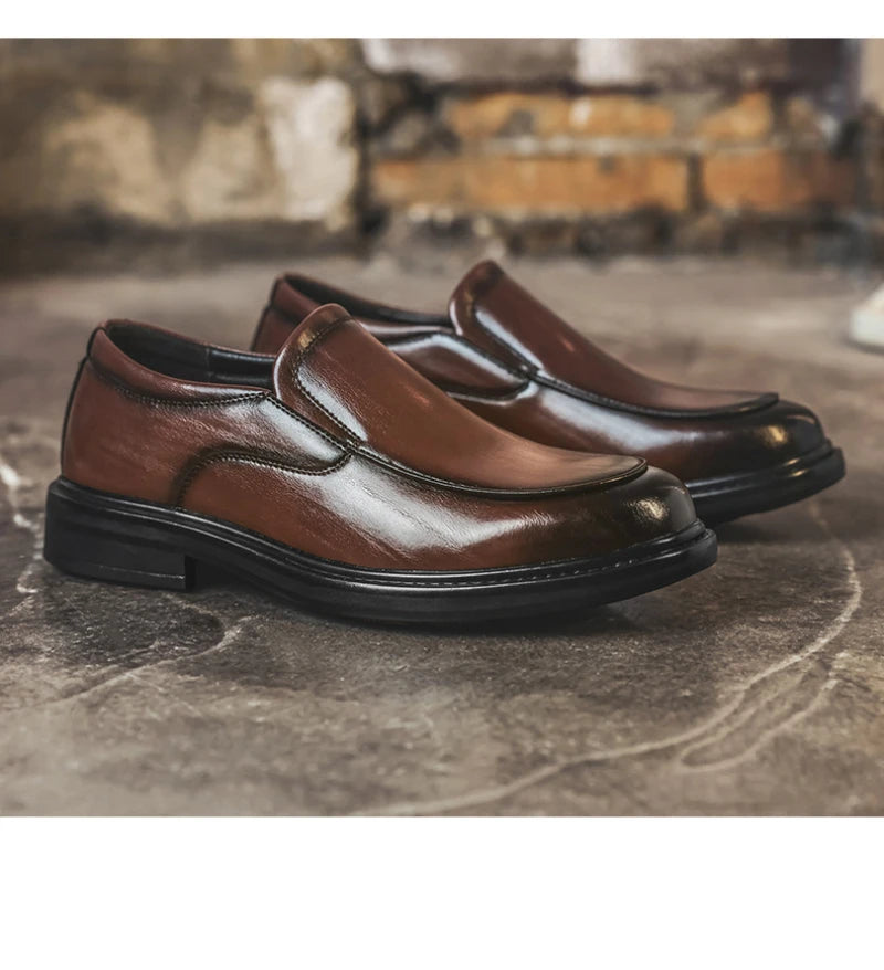 Men Vintage Burnished Leather Shoes 2026 Autumn New Trendy Low Top Slip On Casual Leather Shoes British Style Loafers For Men