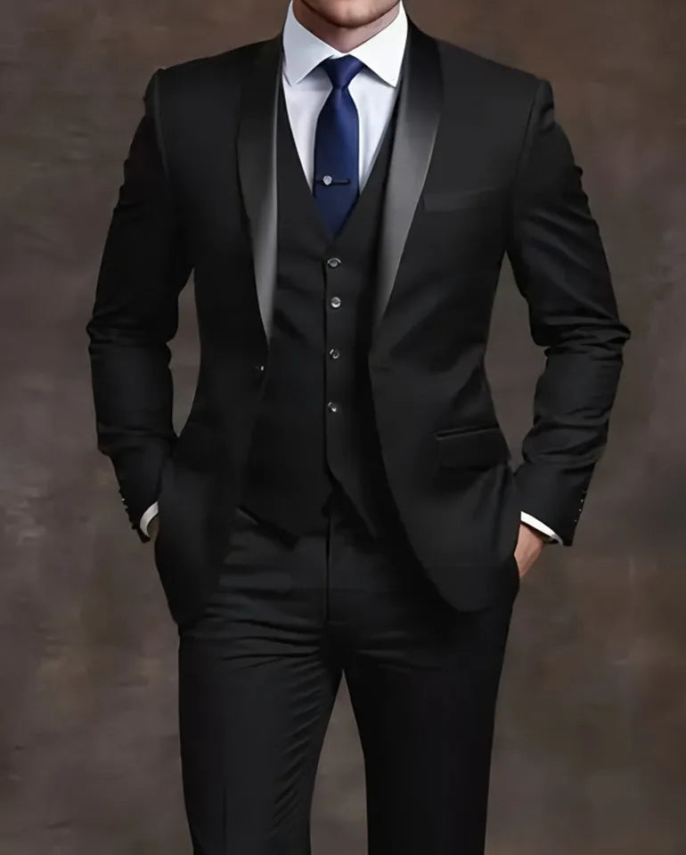 Men’s Elegant Slim Fit Tuxedo Suit Set – Classic Black Formal Suit for Weddings, Business, Parties & Special Occasions