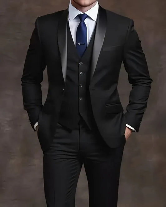 Men’s Elegant Slim Fit Tuxedo Suit Set – Classic Black Formal Suit for Weddings, Business, Parties & Special Occasions