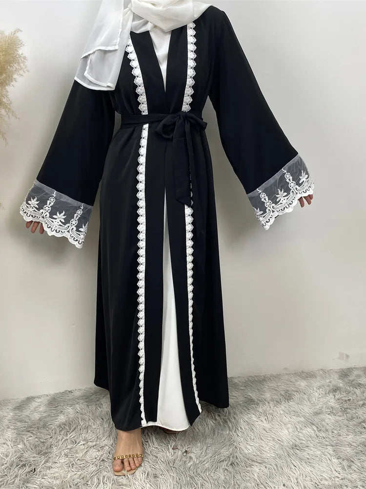 Women’s Lace Trim Nida Abaya with Pockets