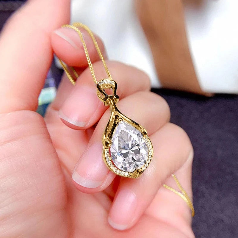 Women’s 2.5ct Moissanite Teardrop Pendant Necklace – 14K Gold-Filled Fine Jewelry Gift