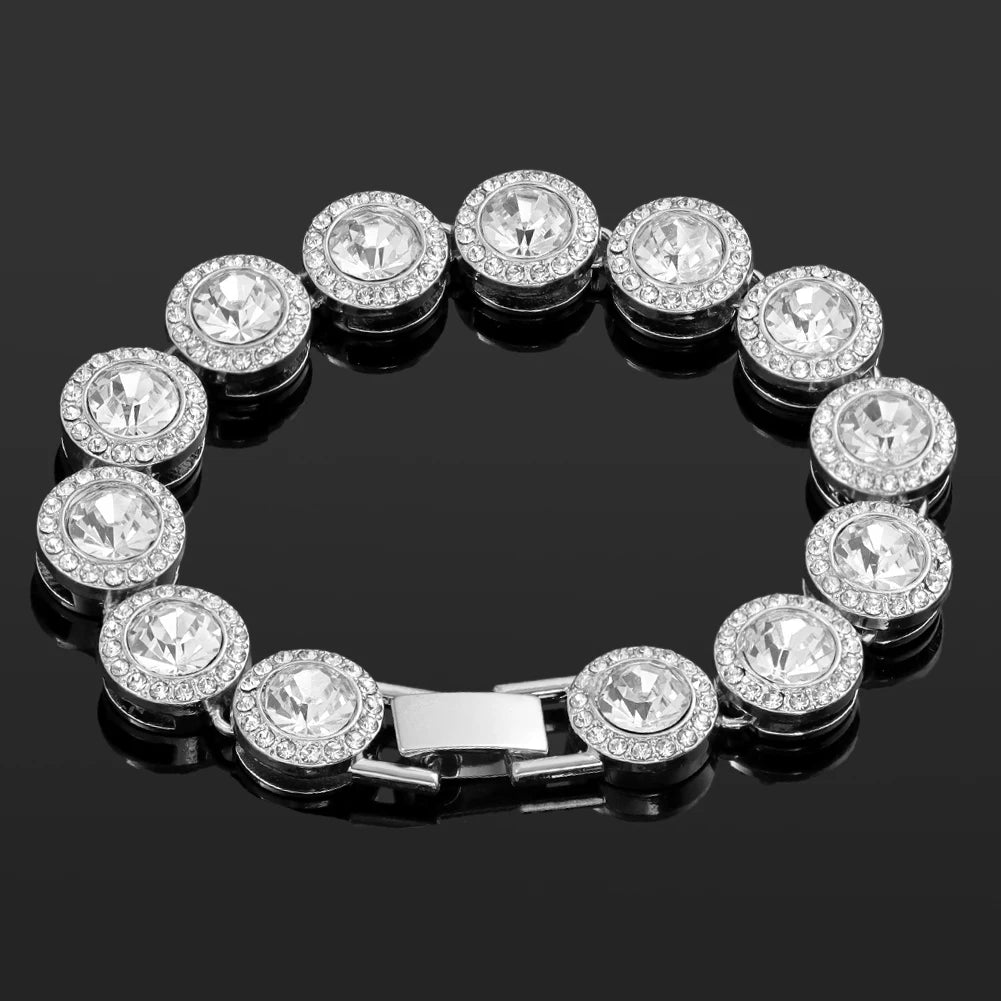 Iced Out Pink Cuban Bracelet Set for Women – 4Pcs Hip Hop Crystal Heart, Circle & Square Gold/Silver Tone Bracelets, Fashion Jewelry Gift