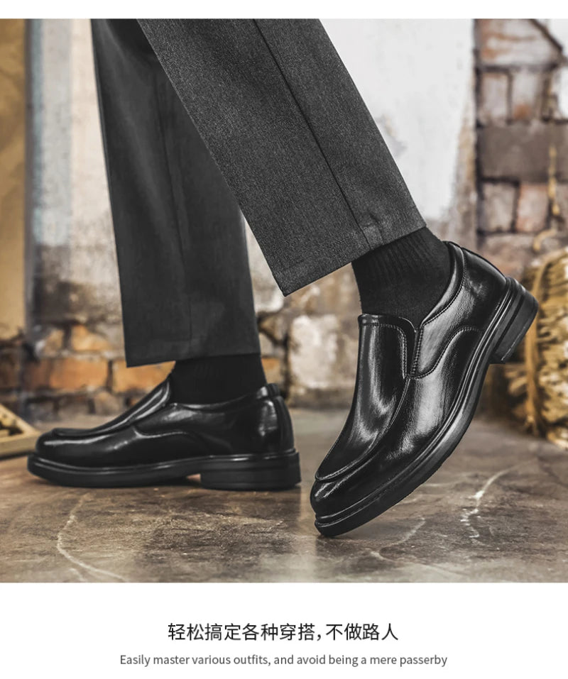 Men Vintage Burnished Leather Shoes 2026 Autumn New Trendy Low Top Slip On Casual Leather Shoes British Style Loafers For Men