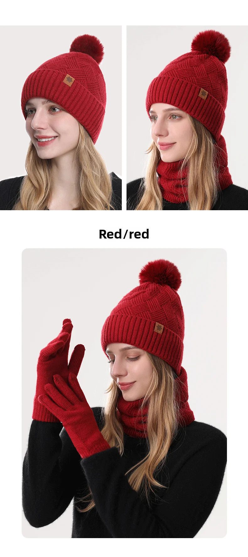 Men's / Women's Outdoor Warm Fleece-lined Knitted Hats Winter Cold-proof Double-layer Stocking Cap One/three-piece Set Skullies