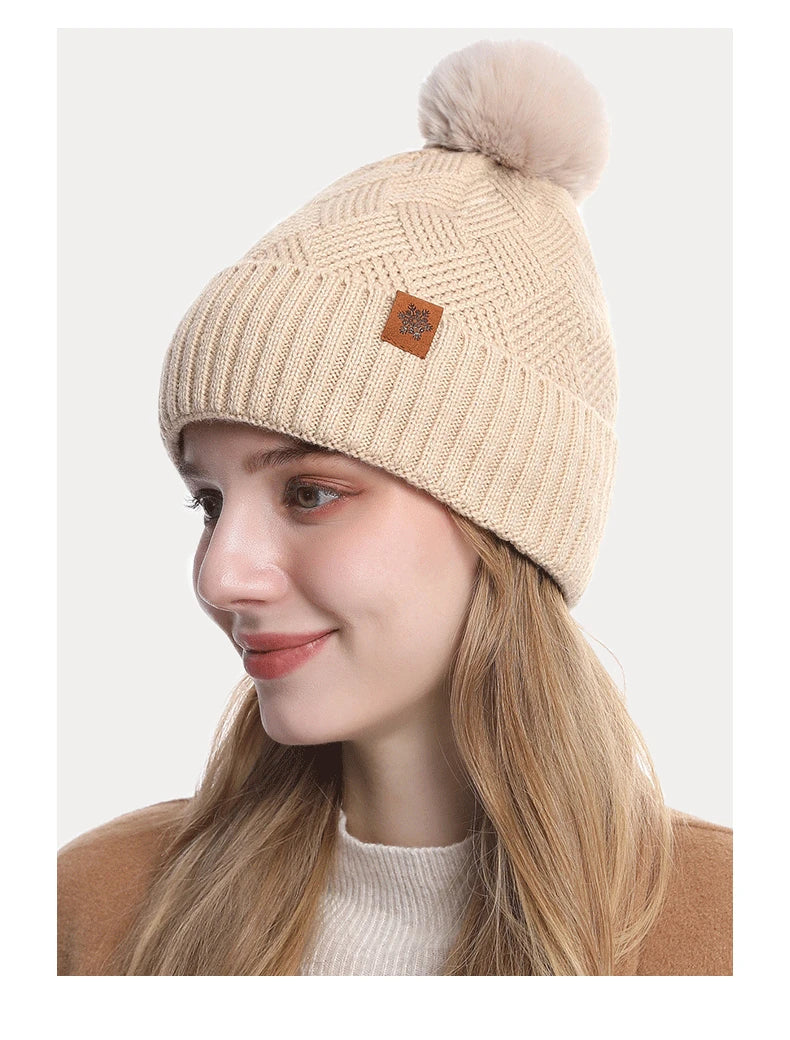 Men's / Women's Outdoor Warm Fleece-lined Knitted Hats Winter Cold-proof Double-layer Stocking Cap One/three-piece Set Skullies