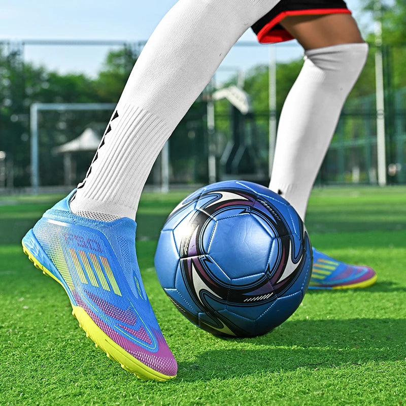 Men's Football Boots Without-lace Youth FG/TF Field Training Studded Fast Soccer Cleats Professional Non Slip Football Shoes
