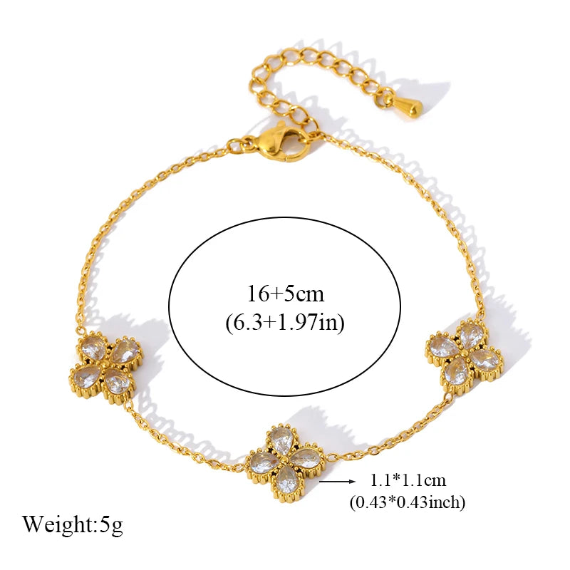 EILIECK 316L Stainless Steel White Zirconia Flower Petal Necklace Bracelet & Earrings Set for Women – Trendy Jewelry Party Gift
