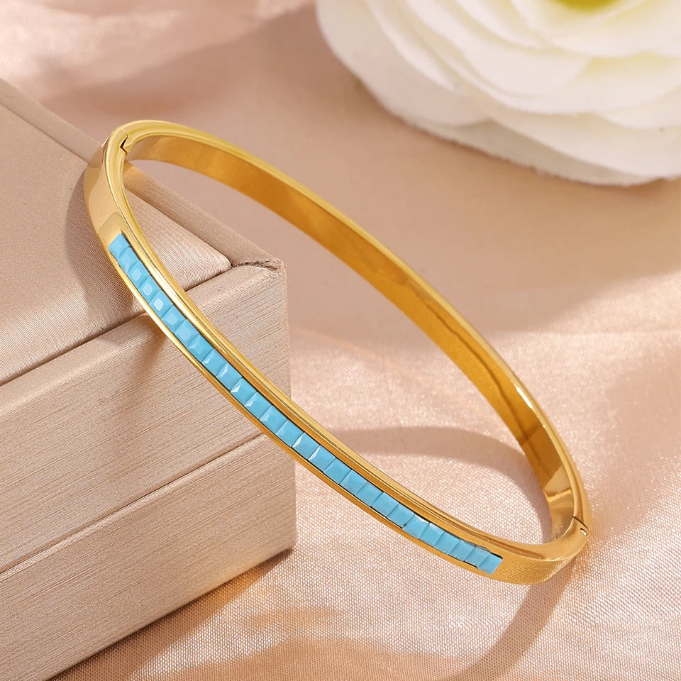 ZAKOL 5PCS Niche Blue Turquoise Zircon Stackable Bracelets for Women – Exquisite Elegant Wedding & Party Jewelry Gift Set