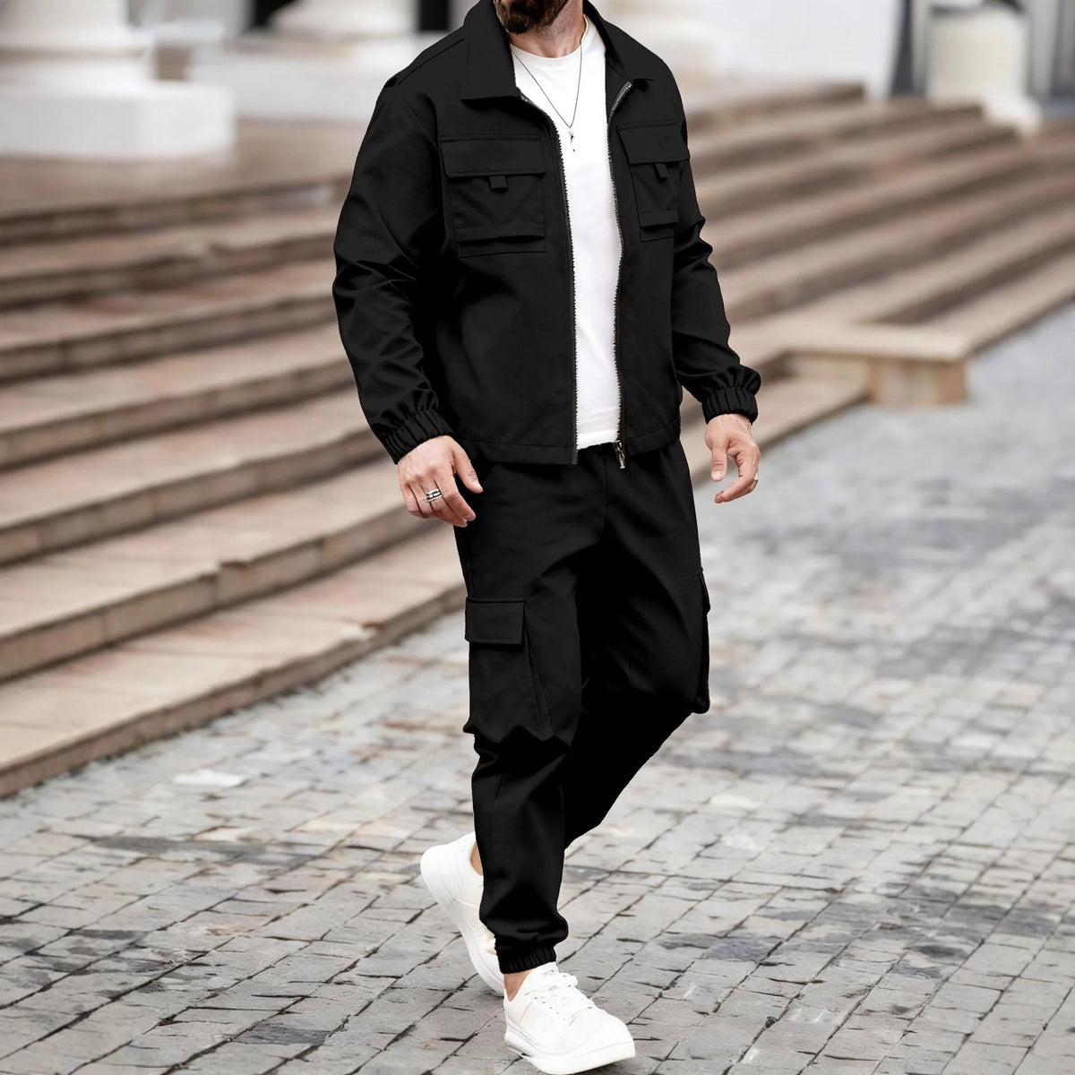 The men's stylish zipper coat and long pants set combines the elements of tactical casual style and sportswear collection-F15
