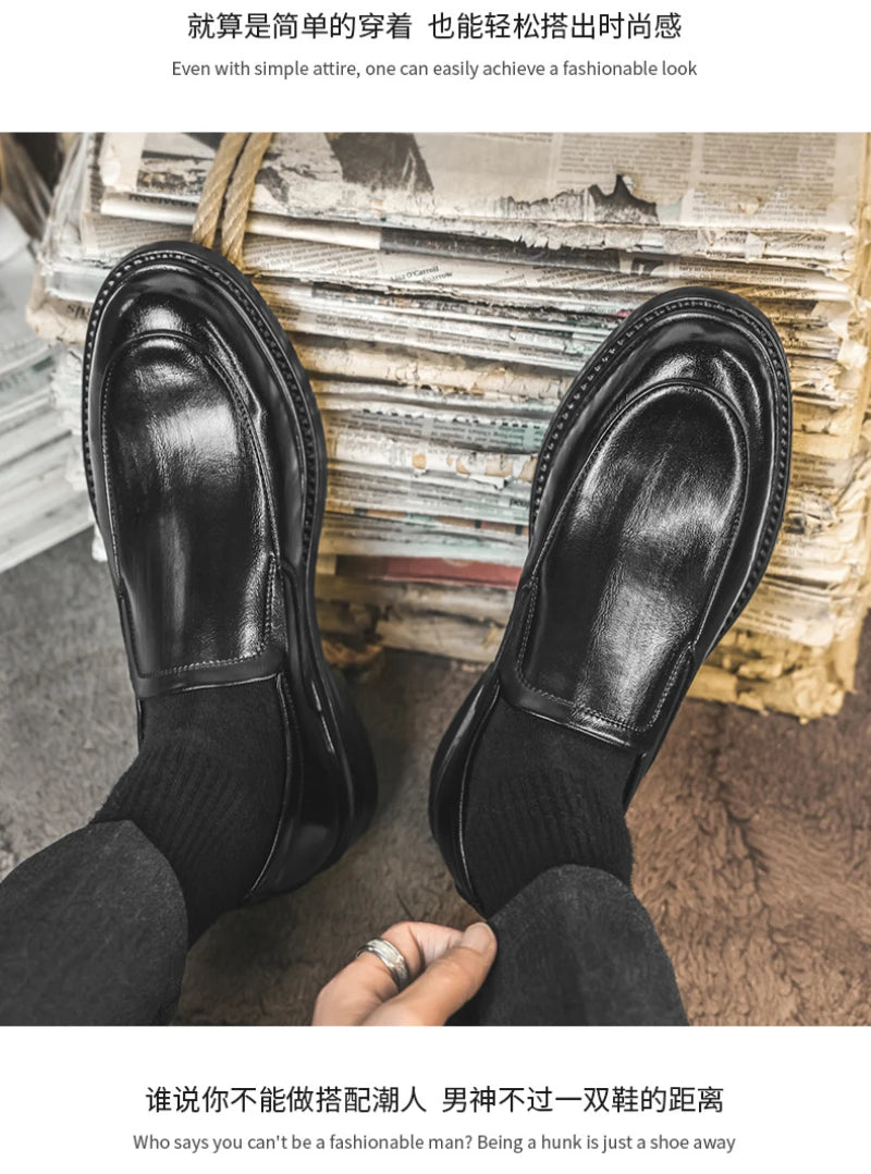 Men Vintage Burnished Leather Shoes 2026 Autumn New Trendy Low Top Slip On Casual Leather Shoes British Style Loafers For Men