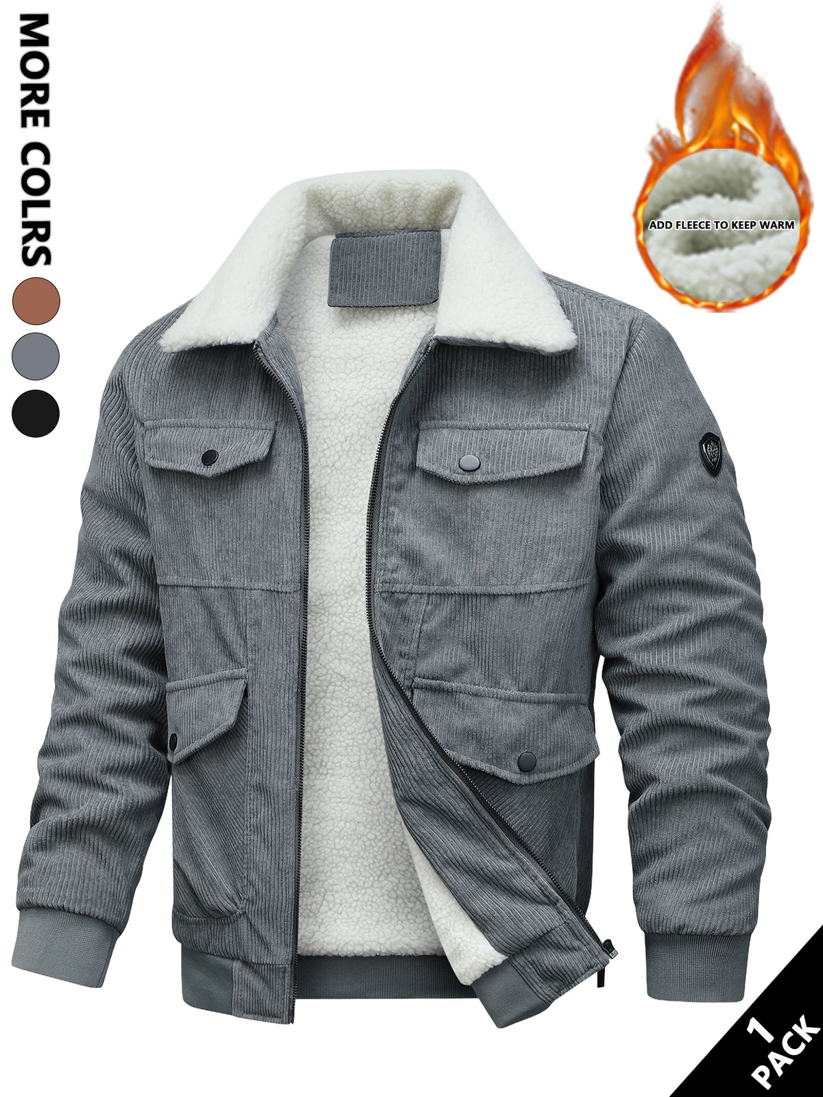 Men's Casual Corduroy Zip-Up Jacket