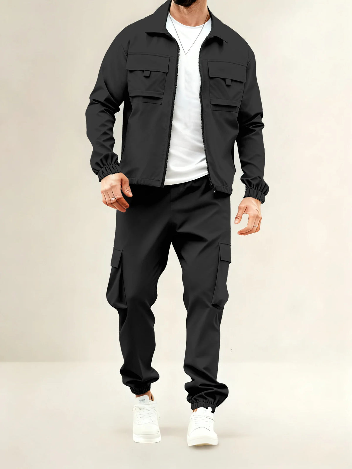 The men's stylish zipper coat and long pants set combines the elements of tactical casual style and sportswear collection-F15