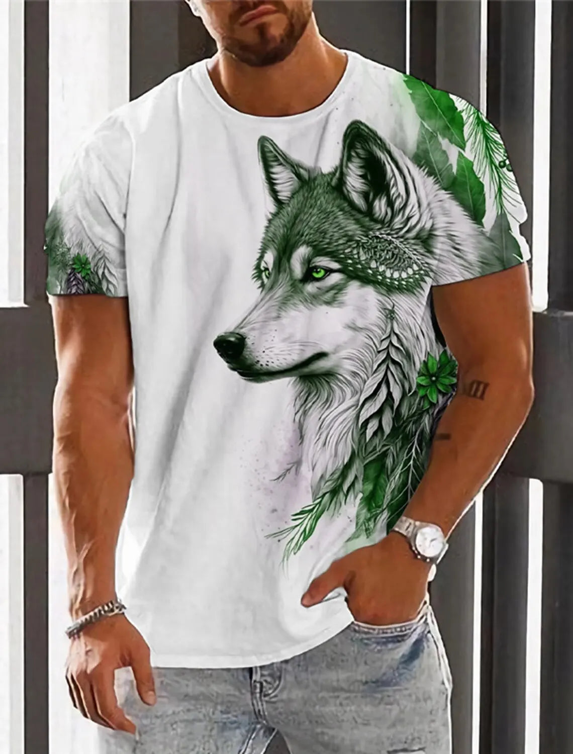 Men's 3D Wolf Print Man T Shirts Casual O Neck Short Sleeve Shirt Breathable And Comfortable Fabric Men's Street Outdoor Clothes