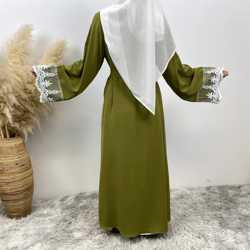 Women’s Lace Trim Nida Abaya with Pockets