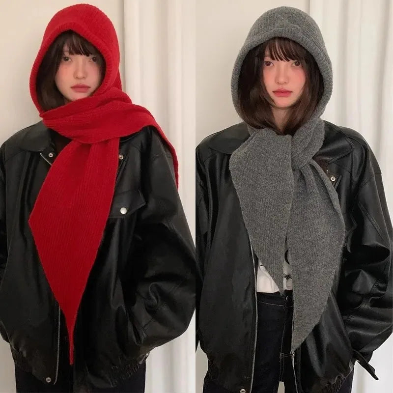 Oversize Hood Scarf Balaclava Hat Winter Ear Protection Windproof Warm Balaclava Hats Women Fashion Hat and Scarf Skullies Beani