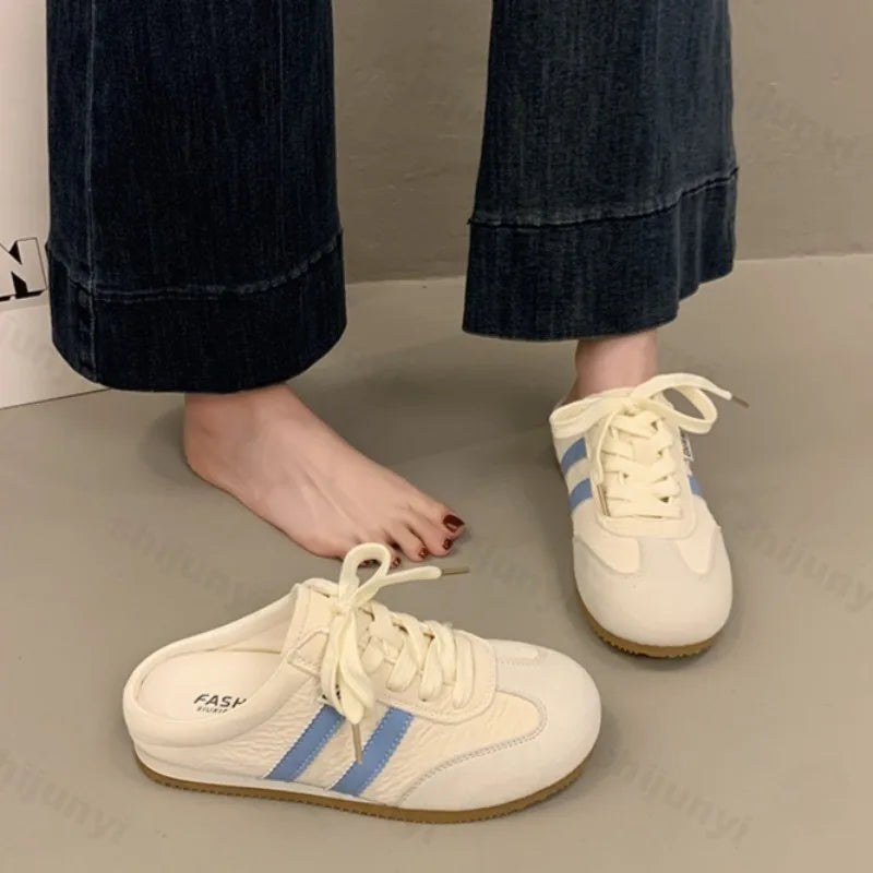 Women Fashion Slippers 2026 Summer Trend Casual Comfort Platform Flats Mules Slippers Lace-Up Non Slip Outdoor Female Slippers