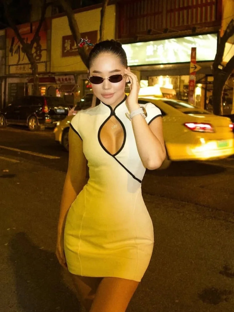 Women’s Elegant V-Neck Hollow-Out Mini Dress