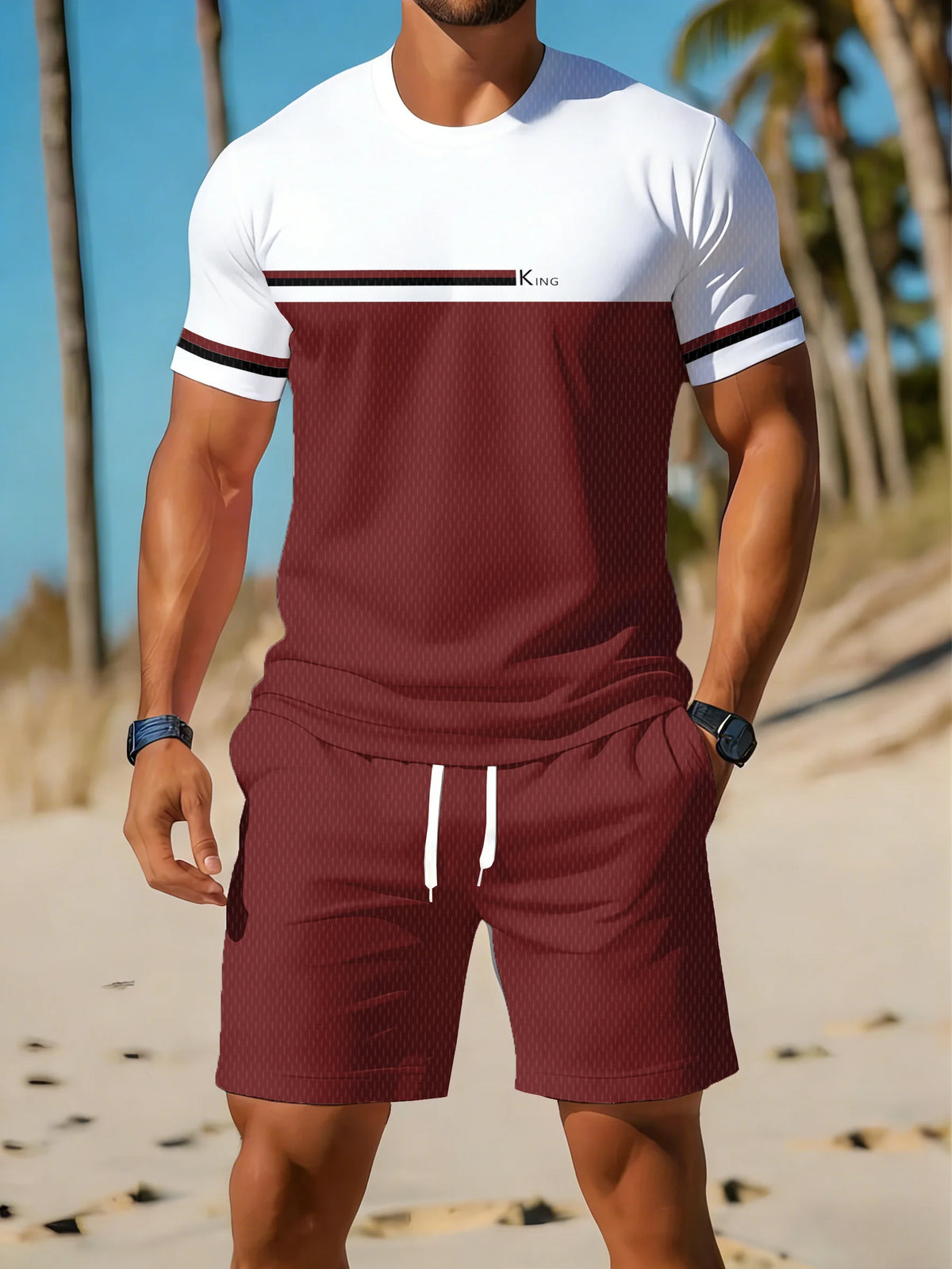 Holiday Beach T-shirt And Shorts 2 Pieces Sets Summer Quick Drying Men's Suit Clothing Fashion Men's Short Sleeve Tee Shorts Set