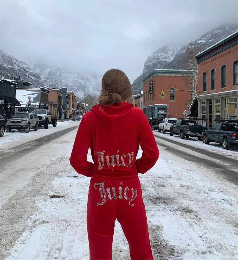 Women's Velvet Zip-Up Hoodie & Pants Set