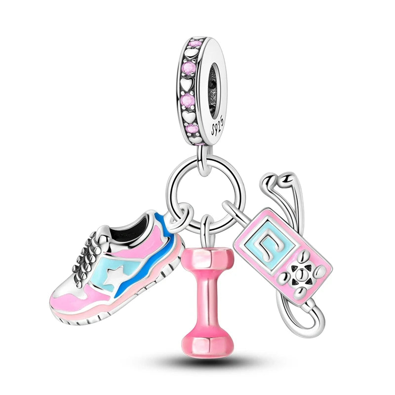 925 Sterling Silver Pink Ballet Girl Bow Pendant Charm Bead for Women – Elegant DIY Jewelry Making Charm for Bracelets & Necklaces