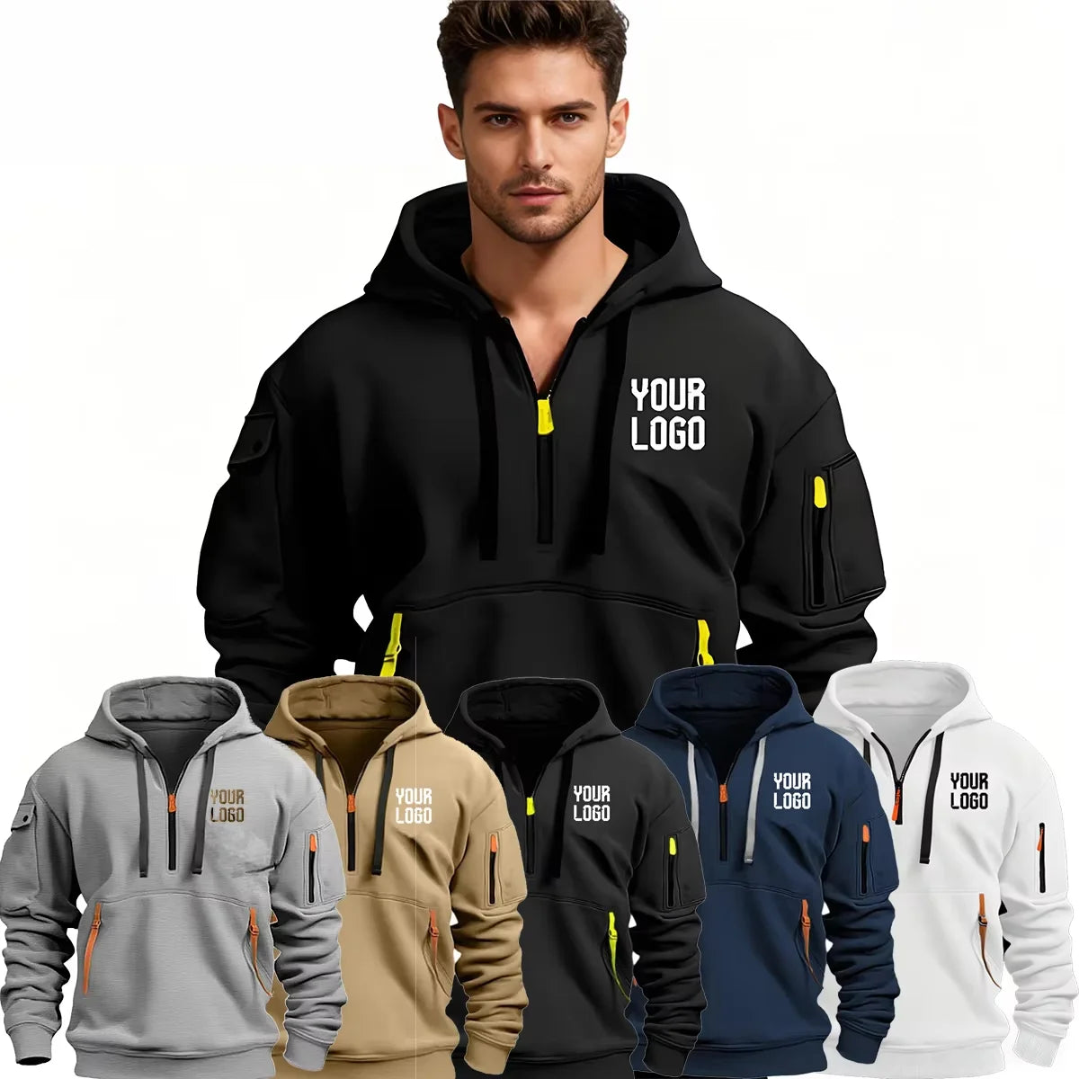 2025 Men’s & Women’s Multi-Pocket Fleece Hoodie Casual Ribbon Zip Pullover Loose-Fit Sports Sweatshirt Top