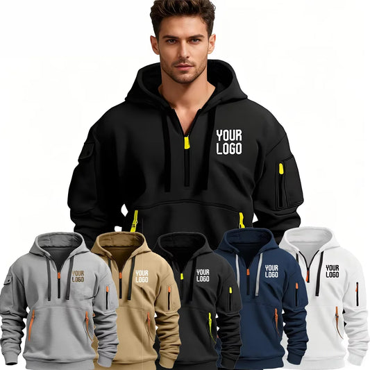 2025 Men’s & Women’s Multi-Pocket Fleece Hoodie Casual Ribbon Zip Pullover Loose-Fit Sports Sweatshirt Top