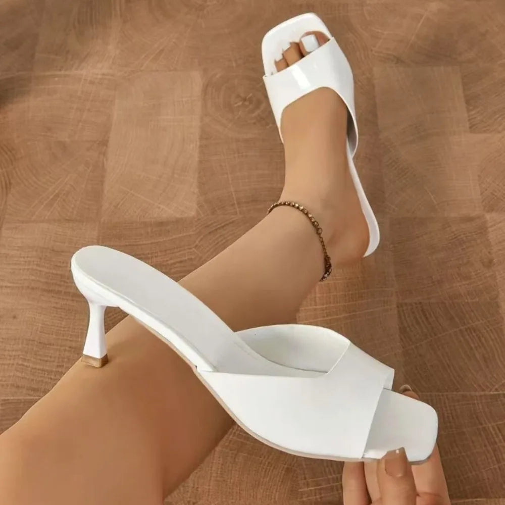 Women’s Elegant Peep Toe Stiletto Heel Sandals Slip-On Open Toe Mid Heel Summer Office Party Dress Shoes