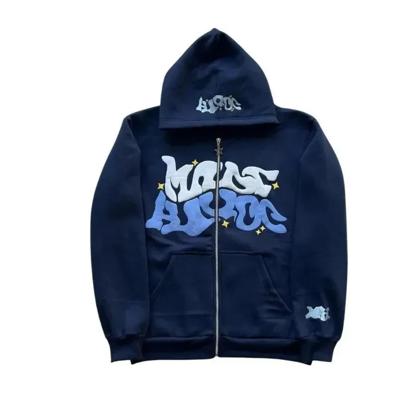 Unisex Printed Fleece Zip Hoodie